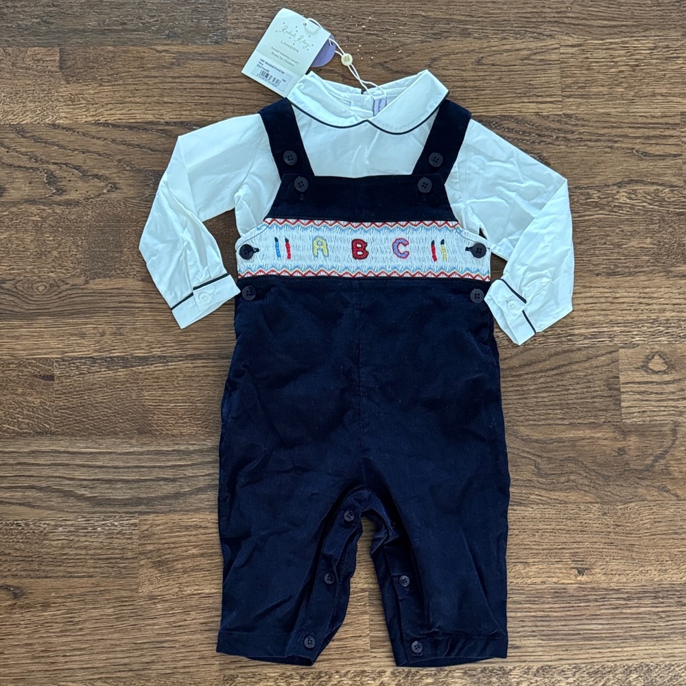 Rachel Riley New With Tags ABC Smocked Overall Set Navy